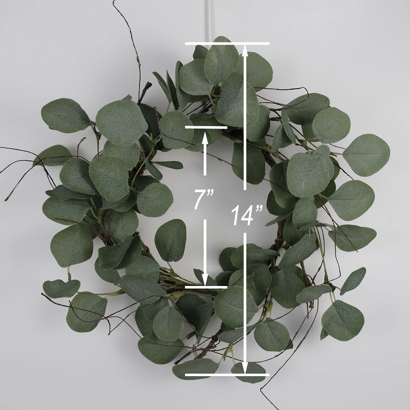 idyllic Eucalyptus Leaves Wreath Metal Polyester Green Wreath 14 Inches for The Front Door DÃ©cor, 1 Pack - Image 2